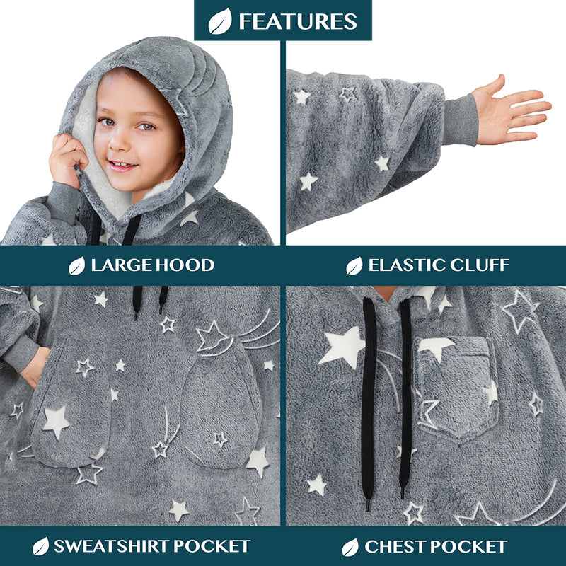 Kid's Chest Pocket Sherpa Hoodie Blanket - Patch Pocket