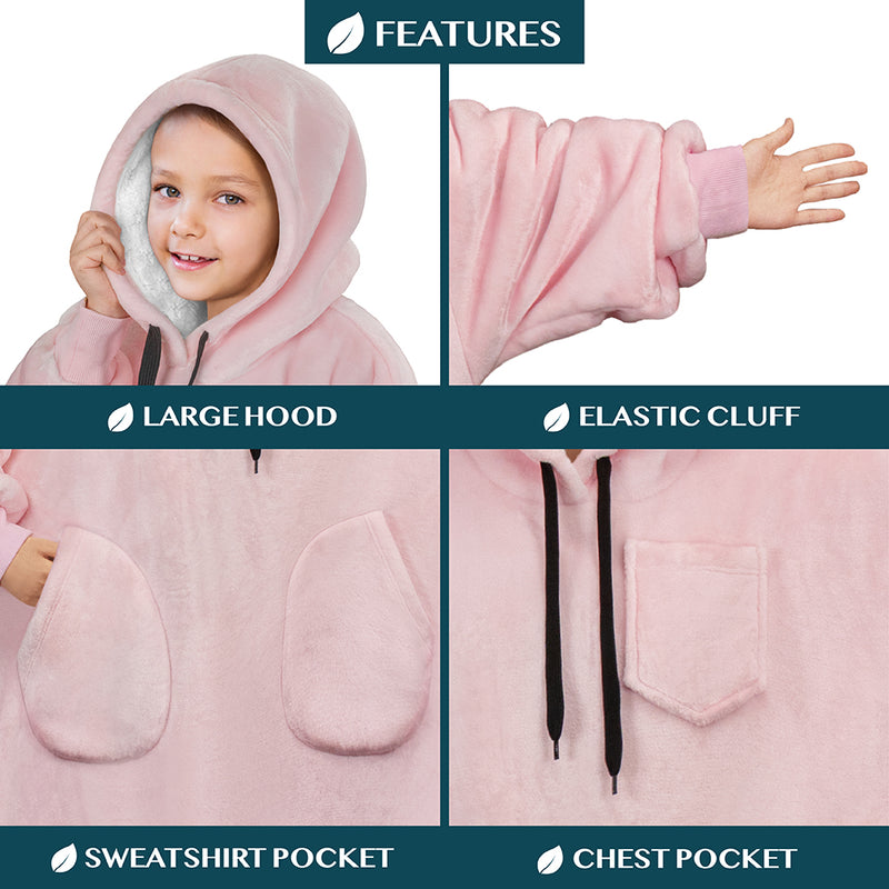 Kid's Chest Pocket Sherpa Hoodie Blanket - Patch Pocket