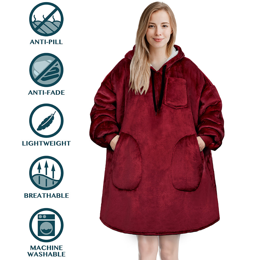 Chest Pocket Sherpa Hoodie Blanket - Patch Pocket (Regular / Long)
