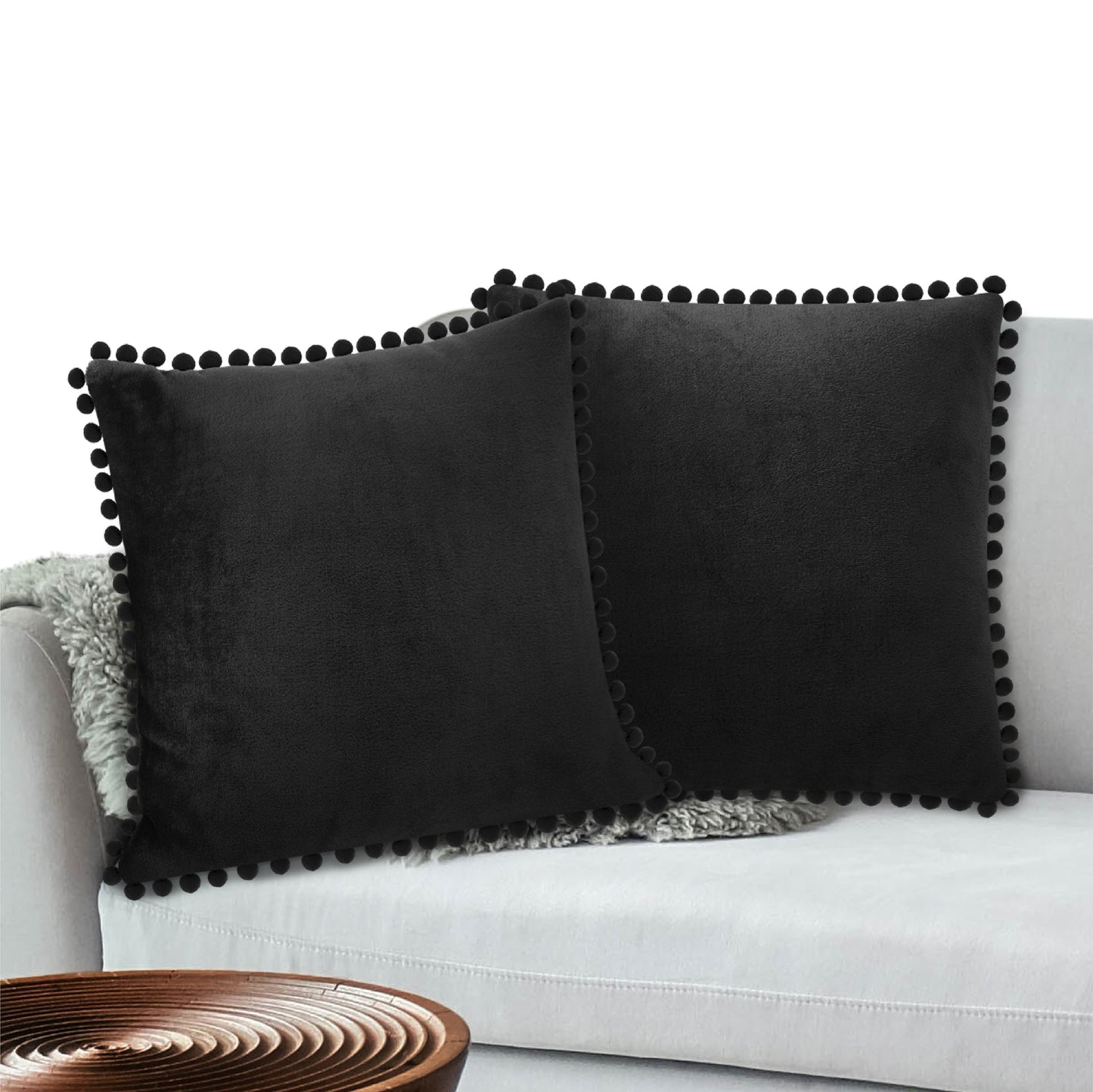 Pom Pom Fringe Fleece Pillow Cover - Set of 2