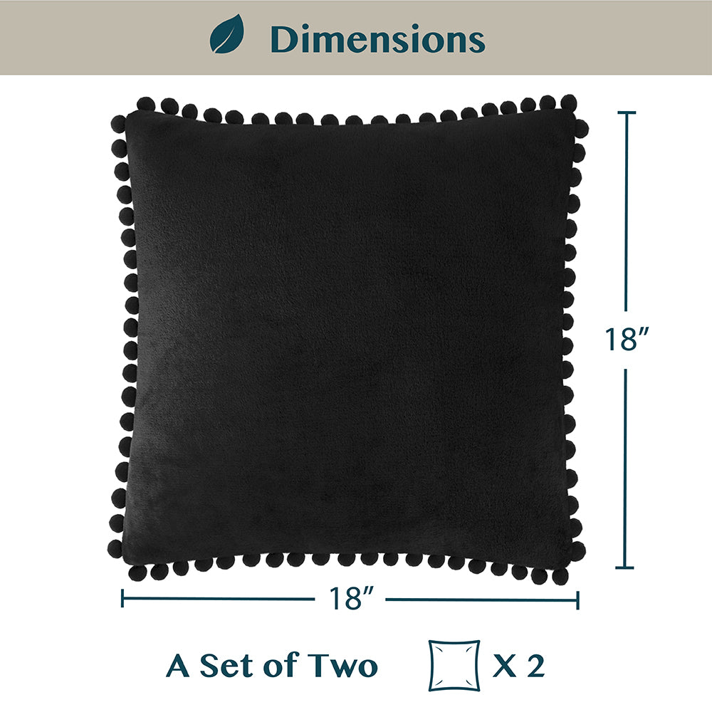 Pom Pom Fringe Fleece Pillow Cover - Set of 2