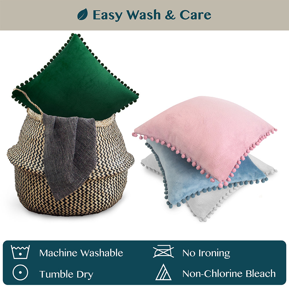 Pom Pom Fringe Fleece Pillow Cover - Set of 2
