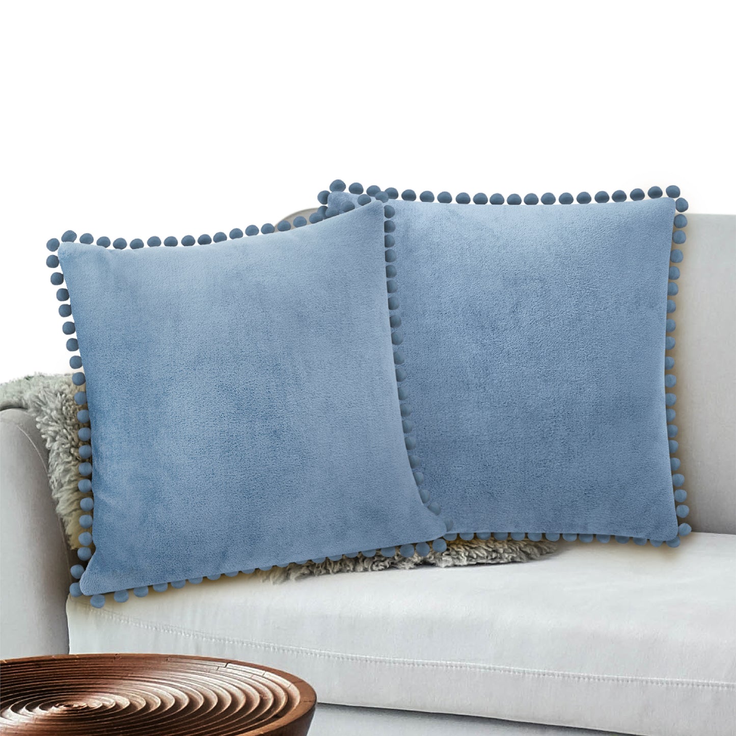 Pom Pom Fringe Fleece Pillow Cover - Set of 2