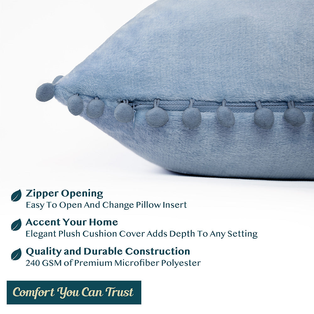 Pom Pom Fringe Fleece Pillow Cover - Set of 2