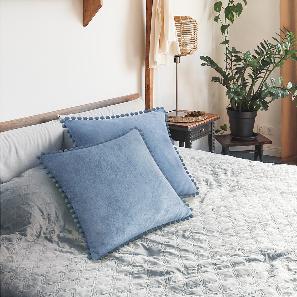 Pom Pom Fringe Fleece Pillow Cover - Set of 2