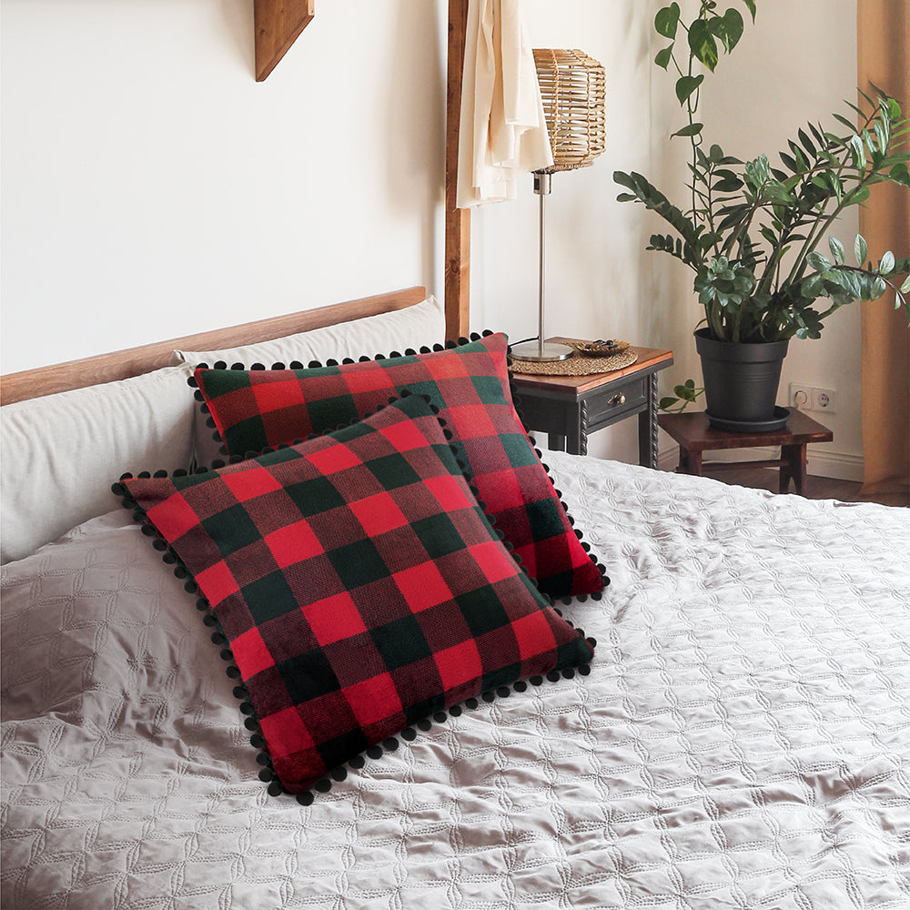 Pom Pom Fringe Fleece Pillow Cover - Set of 2