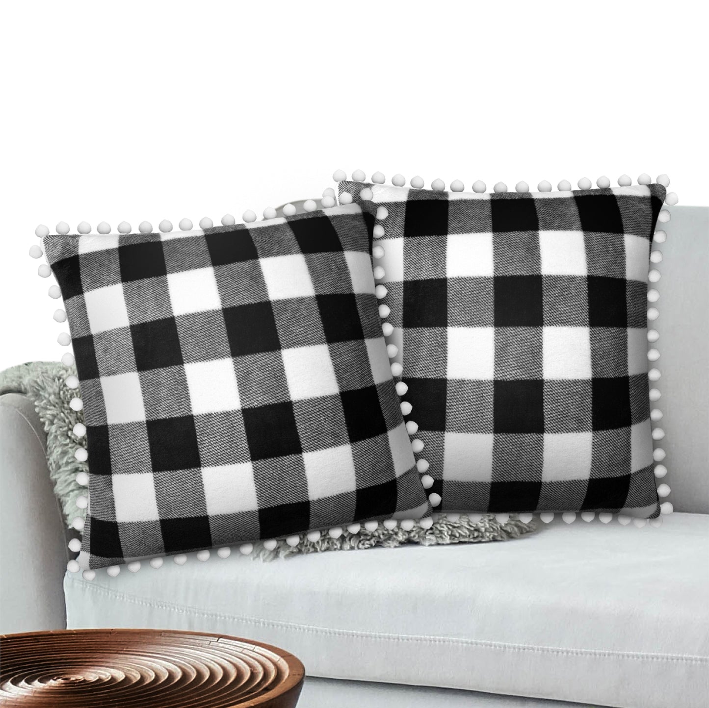 Pom Pom Fringe Fleece Pillow Cover - Set of 2