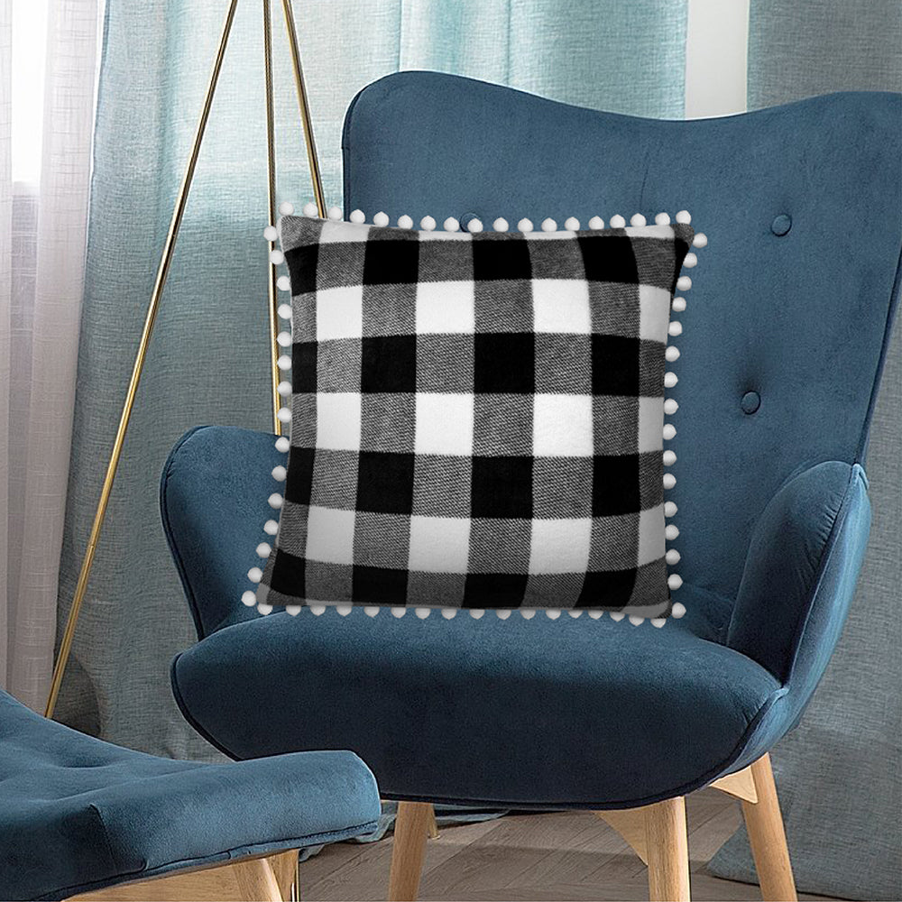 Pom Pom Fringe Fleece Pillow Cover - Set of 2
