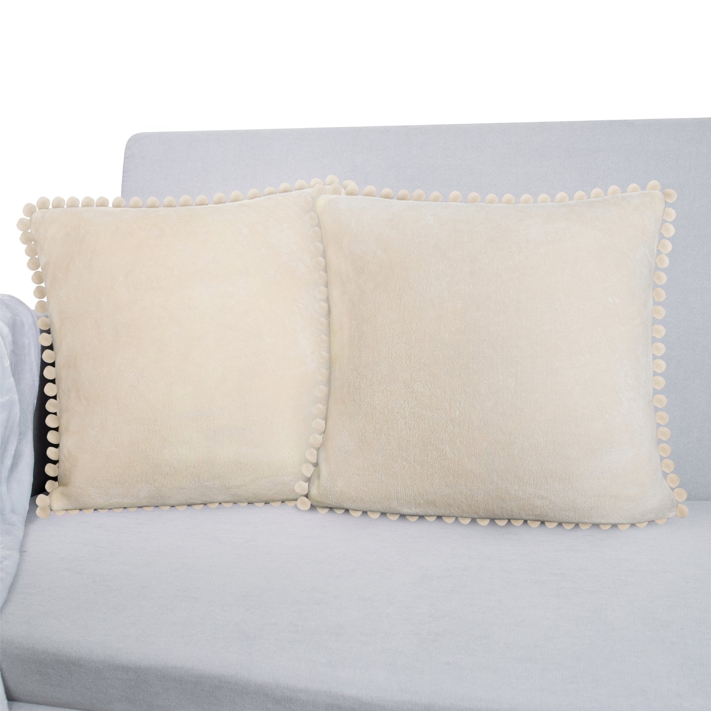 Pom Pom Fringe Fleece Pillow Cover - Set of 2