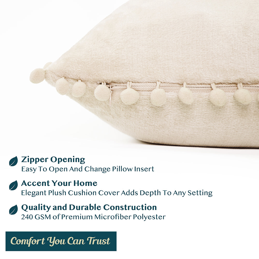 Pom Pom Fringe Fleece Pillow Cover - Set of 2