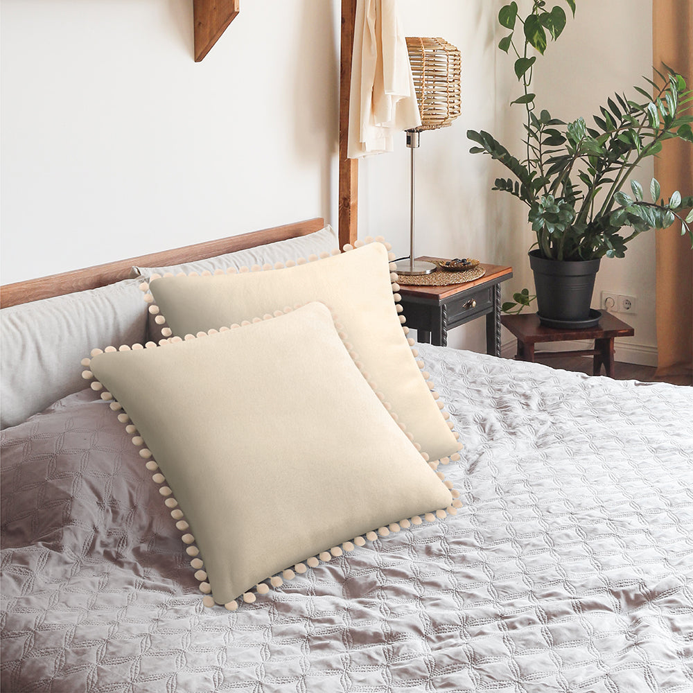 Pom Pom Fringe Fleece Pillow Cover - Set of 2
