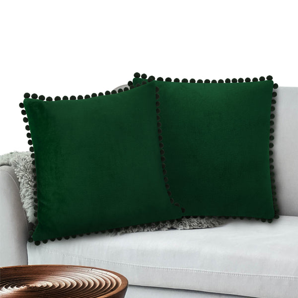 Pom Pom Fringe Fleece Pillow Cover - Set of 2