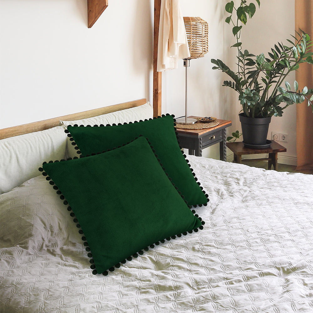 Pom Pom Fringe Fleece Pillow Cover - Set of 2