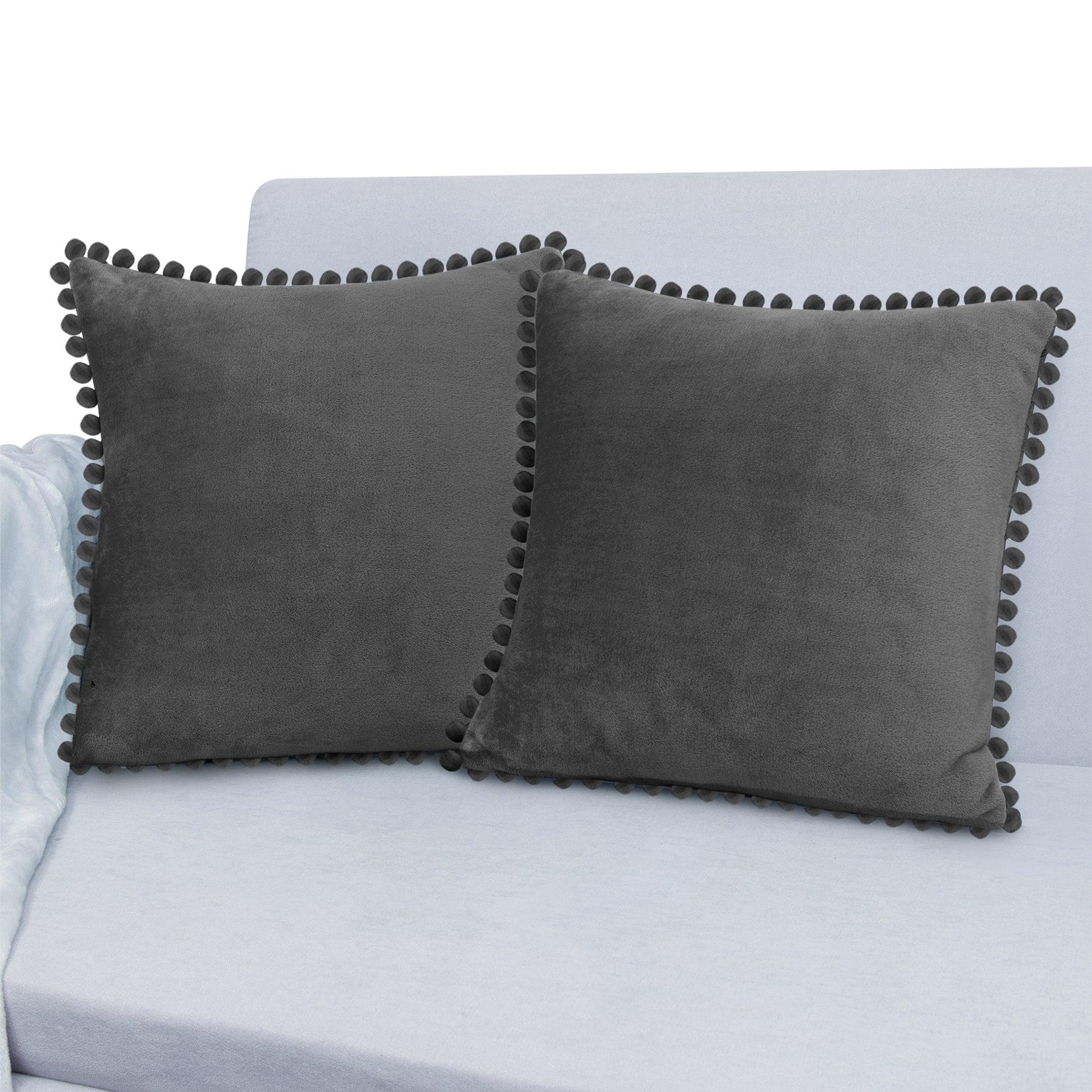 Pom Pom Fringe Fleece Pillow Cover - Set of 2