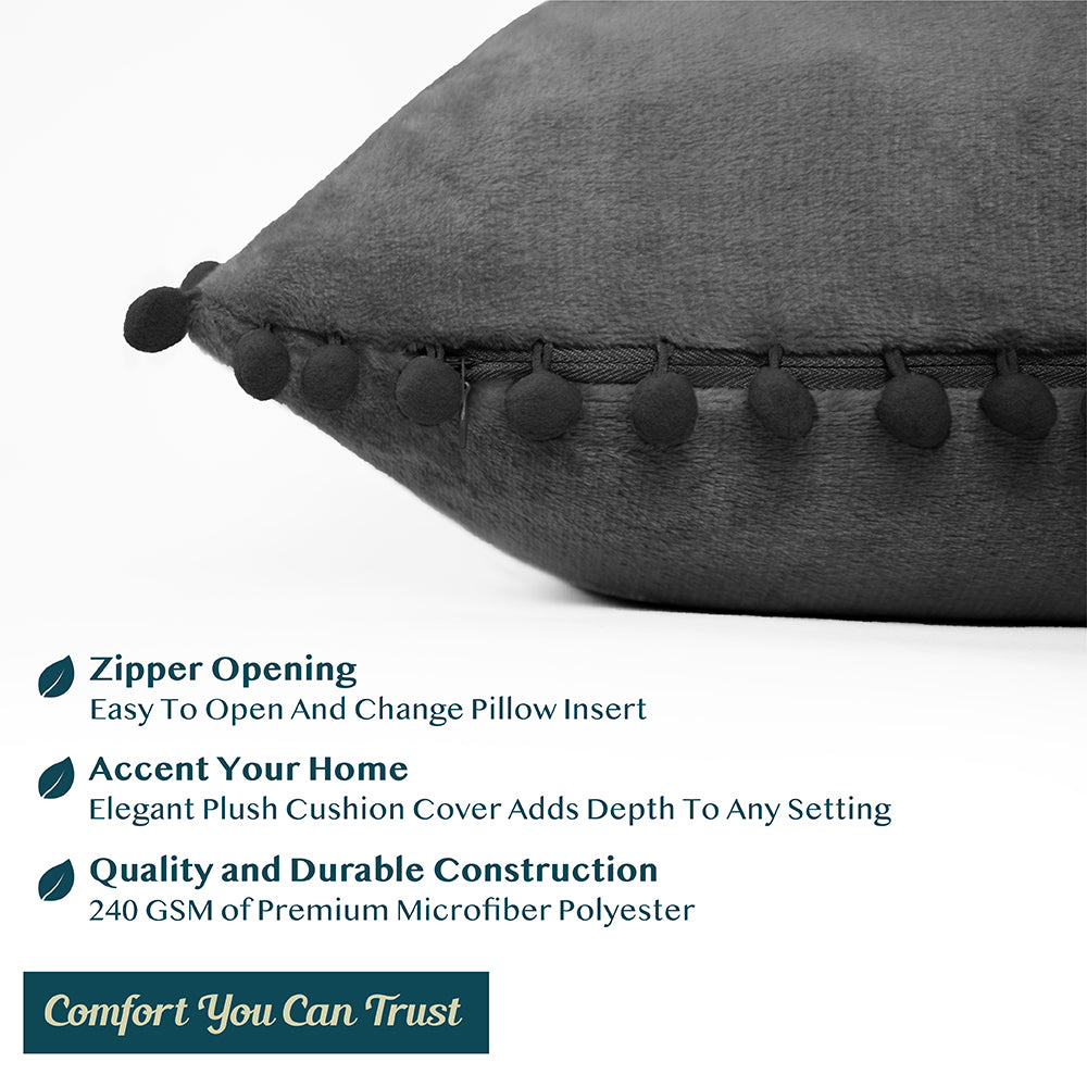 Pom Pom Fringe Fleece Pillow Cover - Set of 2