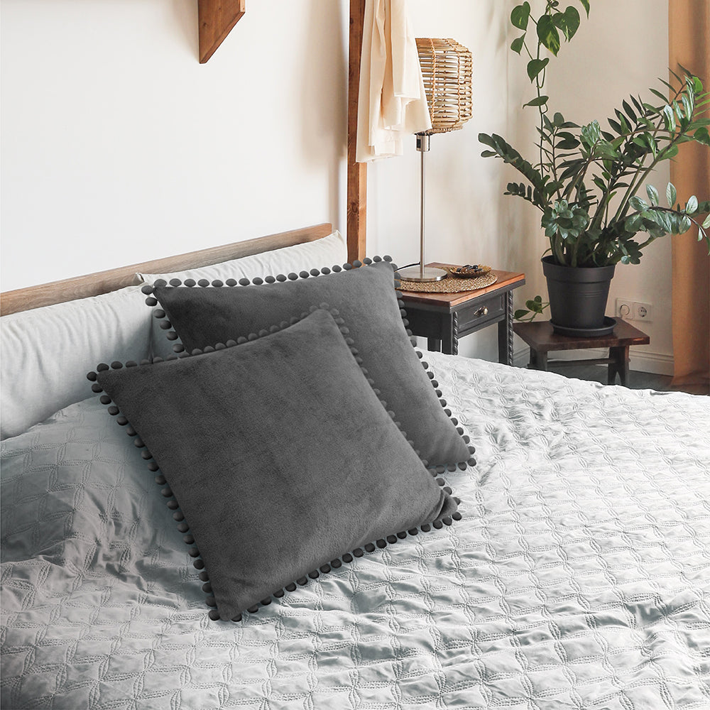 Pom Pom Fringe Fleece Pillow Cover - Set of 2