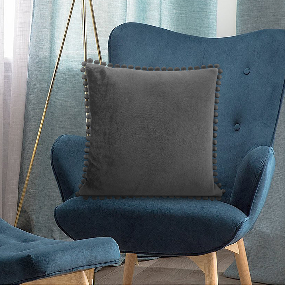 Pom Pom Fringe Fleece Pillow Cover - Set of 2