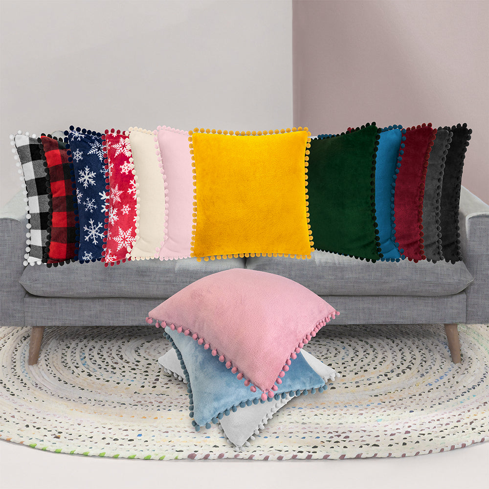 Pom Pom Fringe Fleece Pillow Cover - Set of 2
