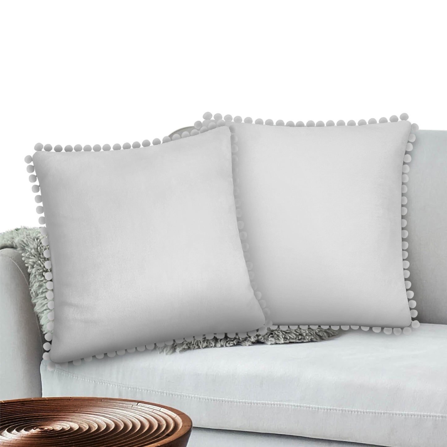 Pom Pom Fringe Fleece Pillow Cover - Set of 2