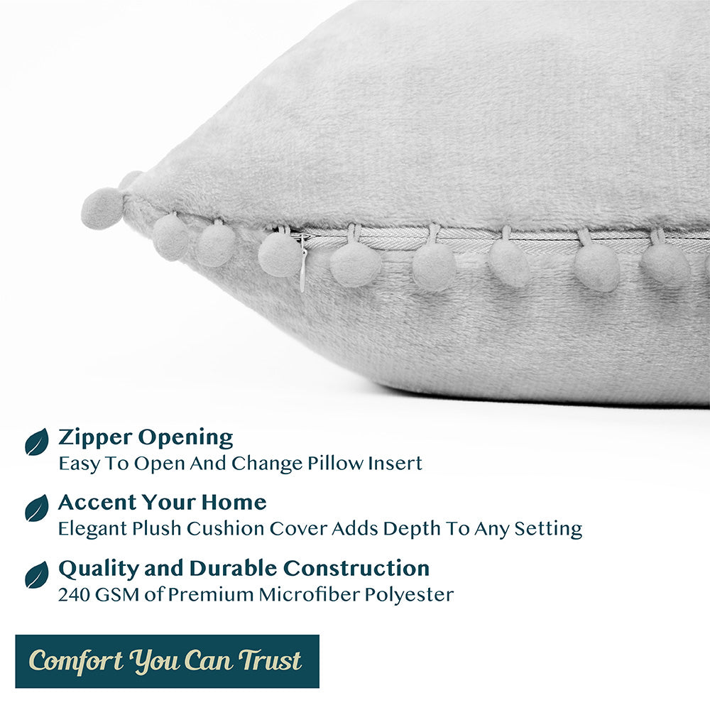 Pom Pom Fringe Fleece Pillow Cover - Set of 2