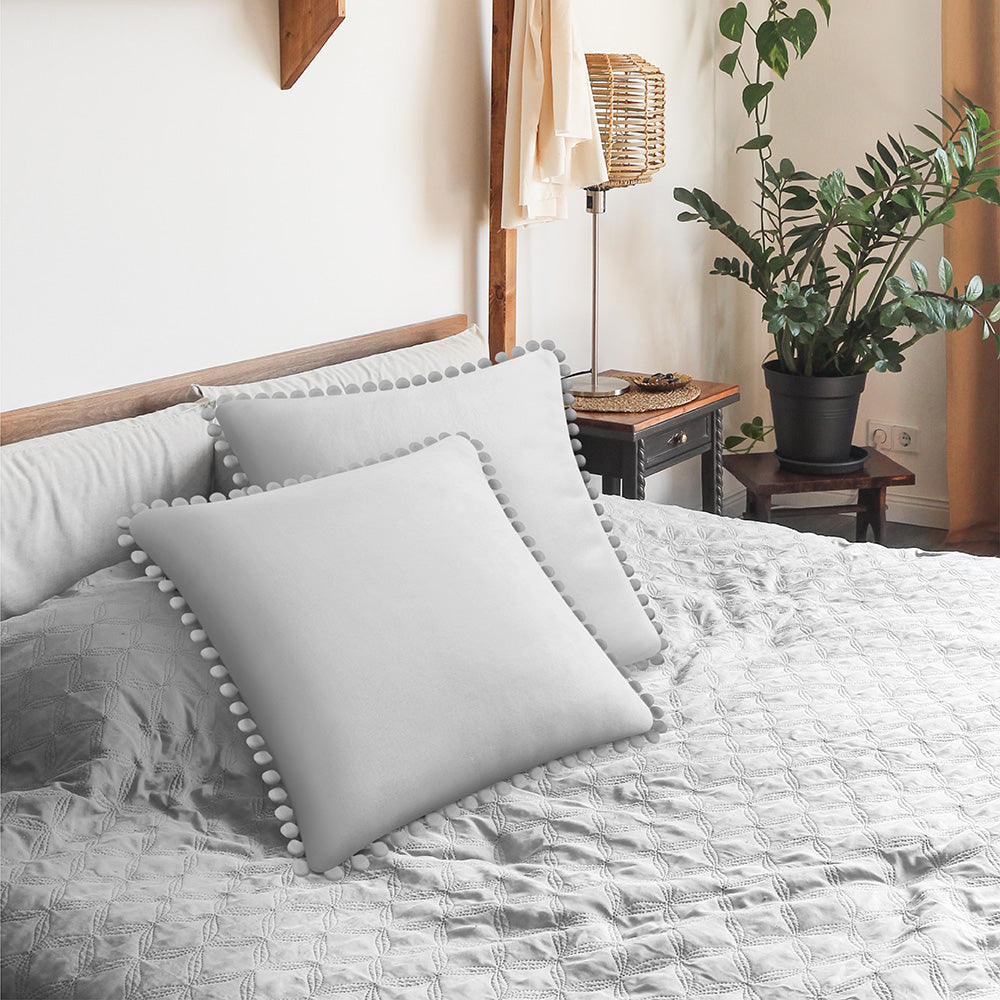 Pom Pom Fringe Fleece Pillow Cover - Set of 2
