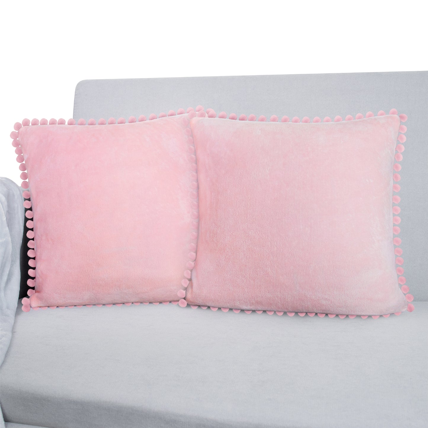 Pom Pom Fringe Fleece Pillow Cover - Set of 2