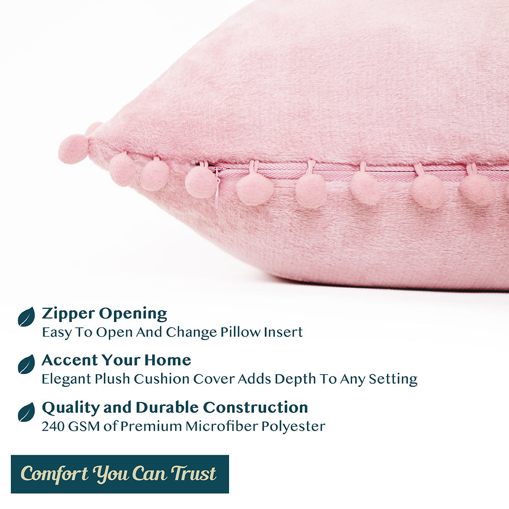 Pom Pom Fringe Fleece Pillow Cover - Set of 2
