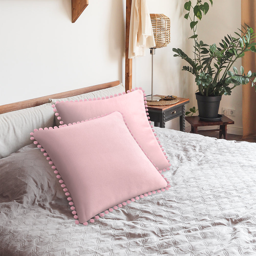 Pom Pom Fringe Fleece Pillow Cover - Set of 2