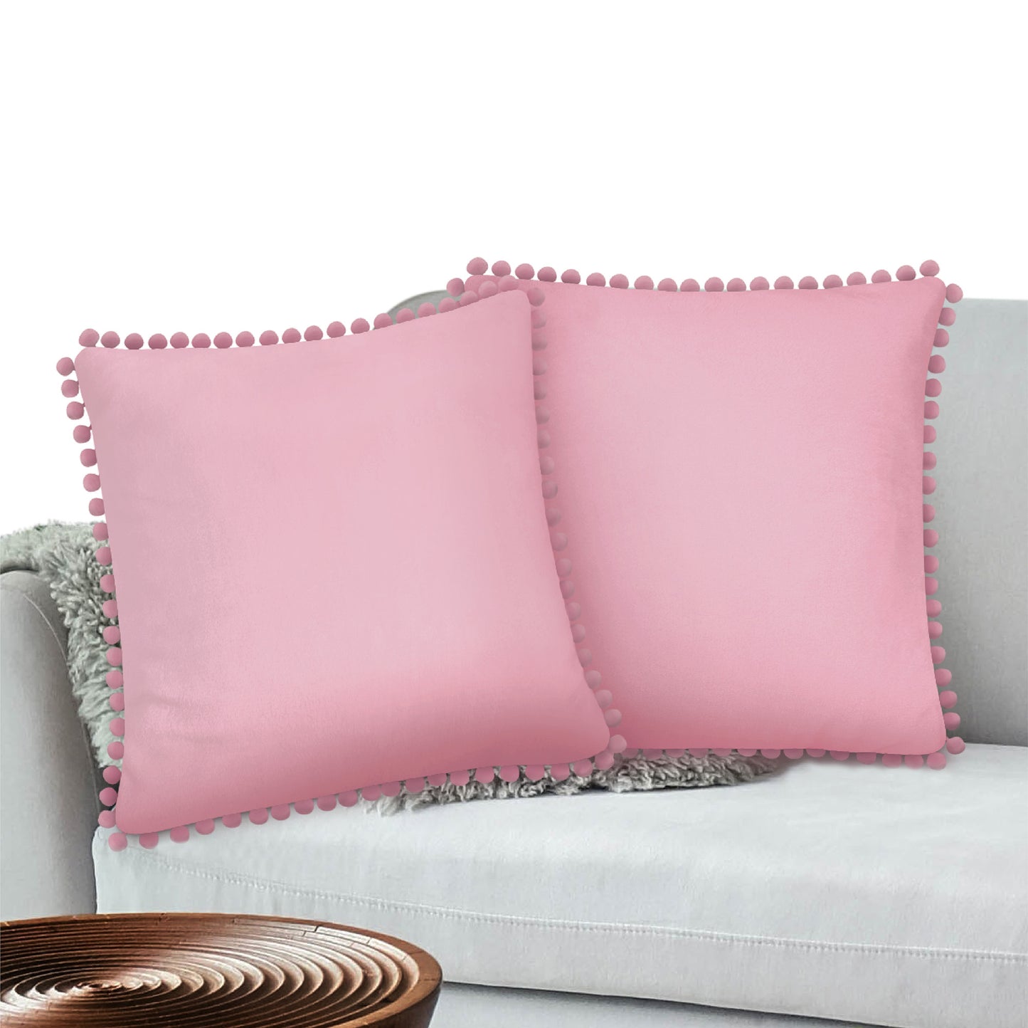 Pom Pom Fringe Fleece Pillow Cover - Set of 2