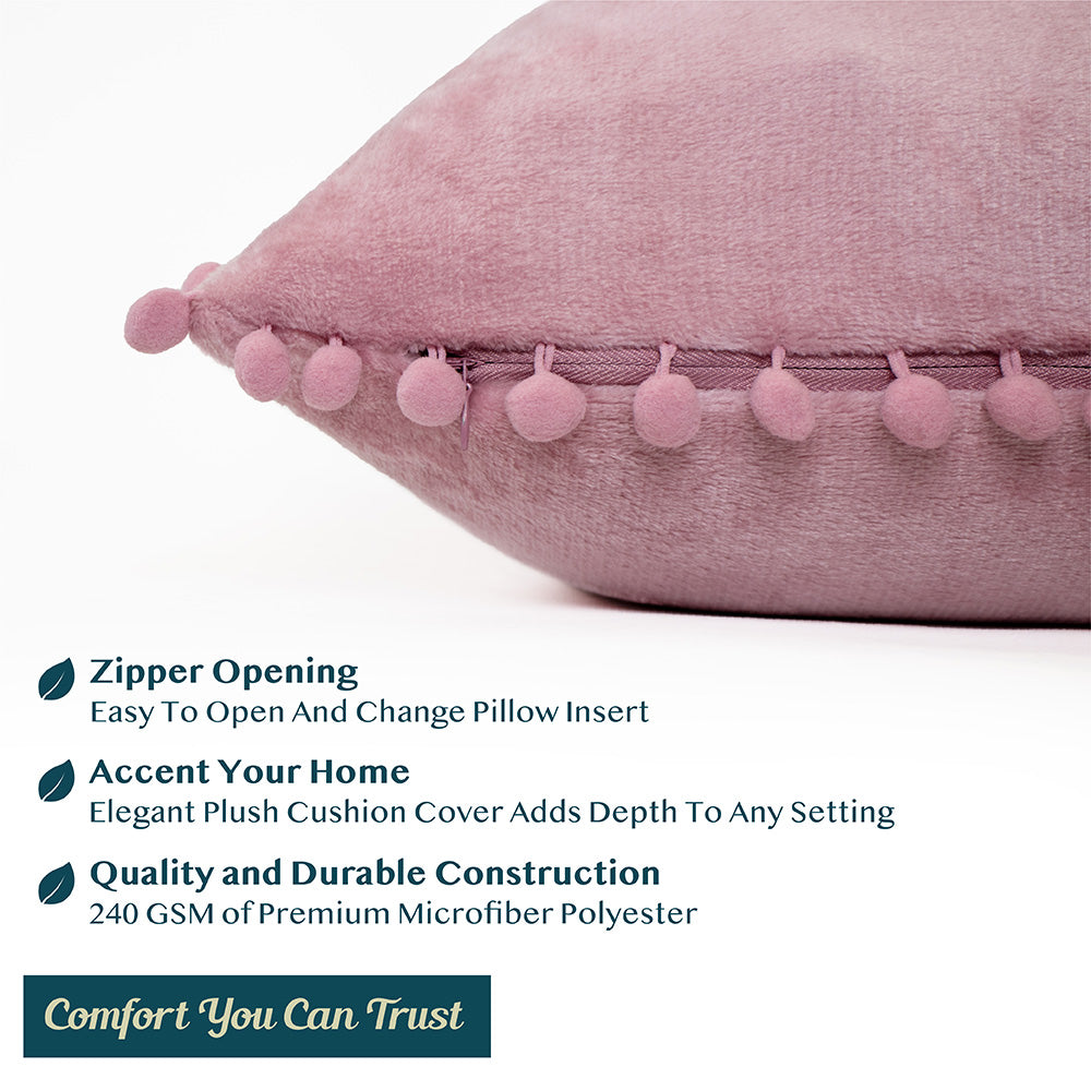 Pom Pom Fringe Fleece Pillow Cover - Set of 2