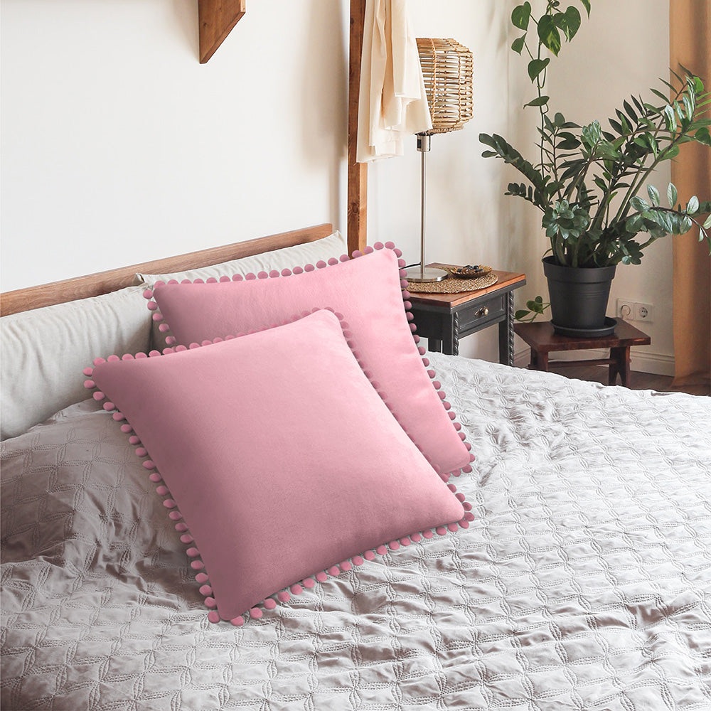 Pom Pom Fringe Fleece Pillow Cover - Set of 2