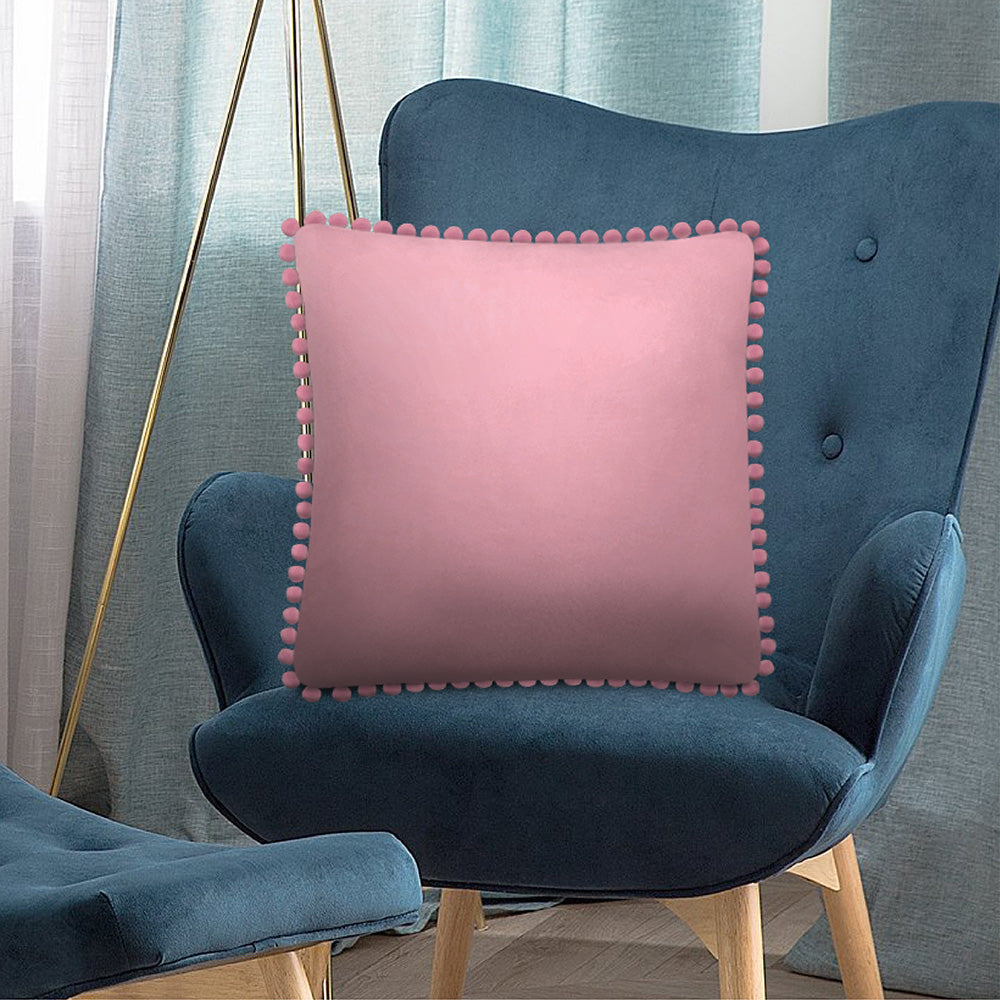 Pom Pom Fringe Fleece Pillow Cover - Set of 2