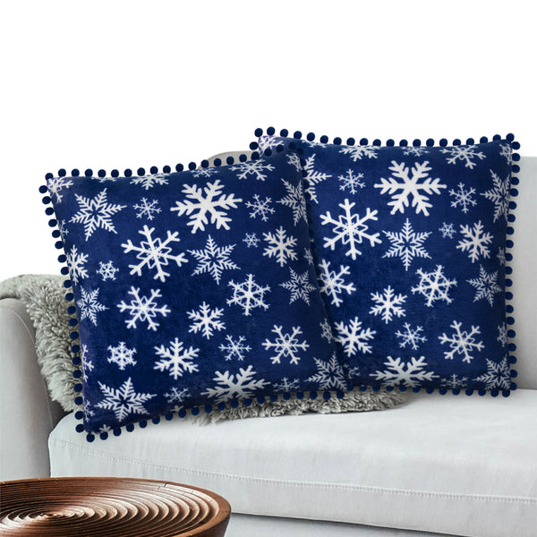 Pom Pom Fringe Fleece Pillow Cover - Set of 2