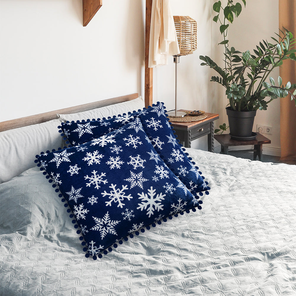 Pom Pom Fringe Fleece Pillow Cover - Set of 2