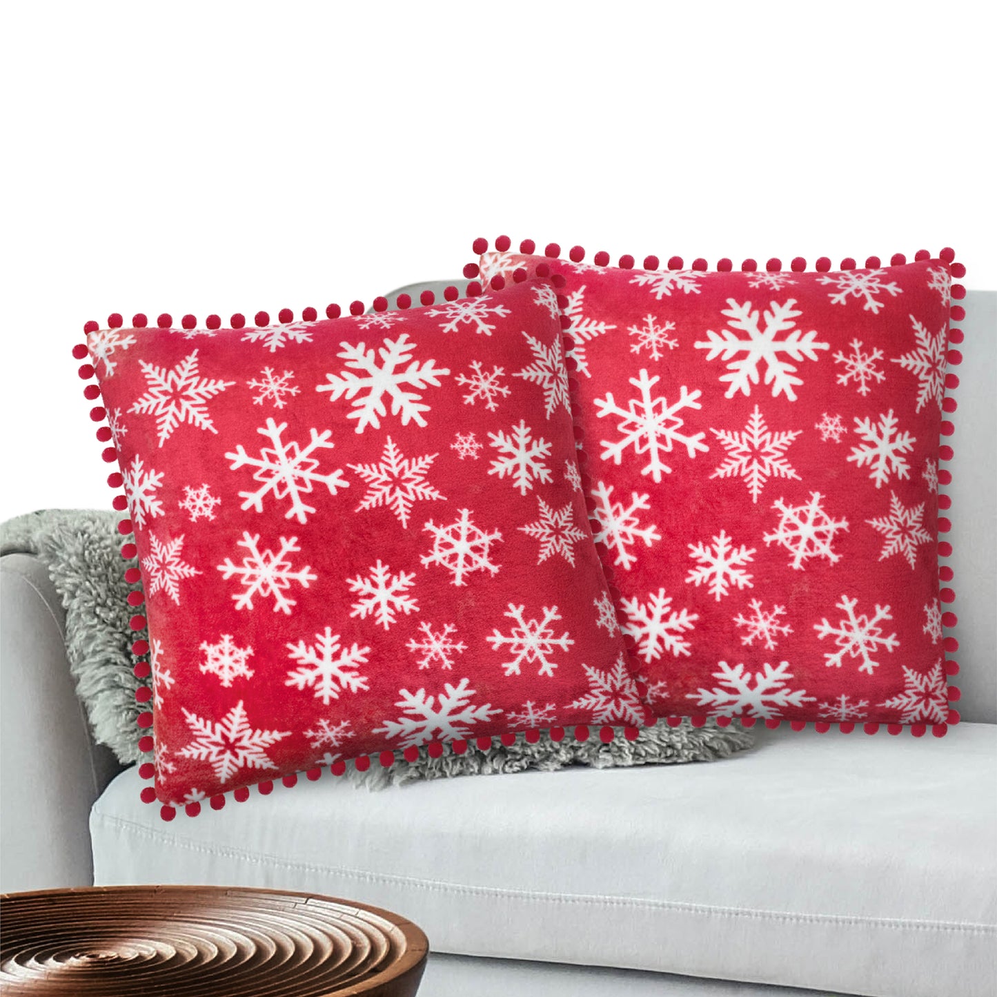 Pom Pom Fringe Fleece Pillow Cover - Set of 2