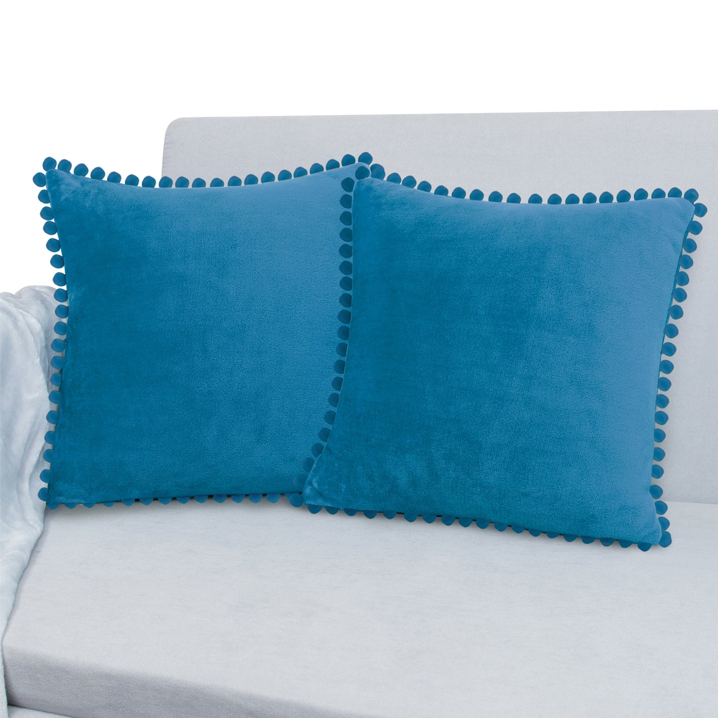 Pom Pom Fringe Fleece Pillow Cover - Set of 2
