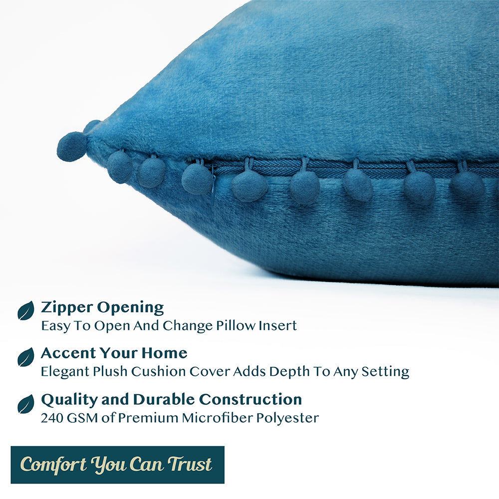 Pom Pom Fringe Fleece Pillow Cover - Set of 2