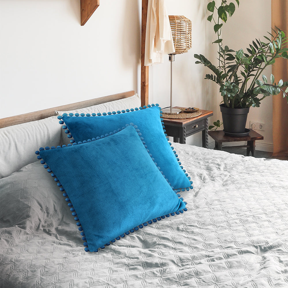 Pom Pom Fringe Fleece Pillow Cover - Set of 2