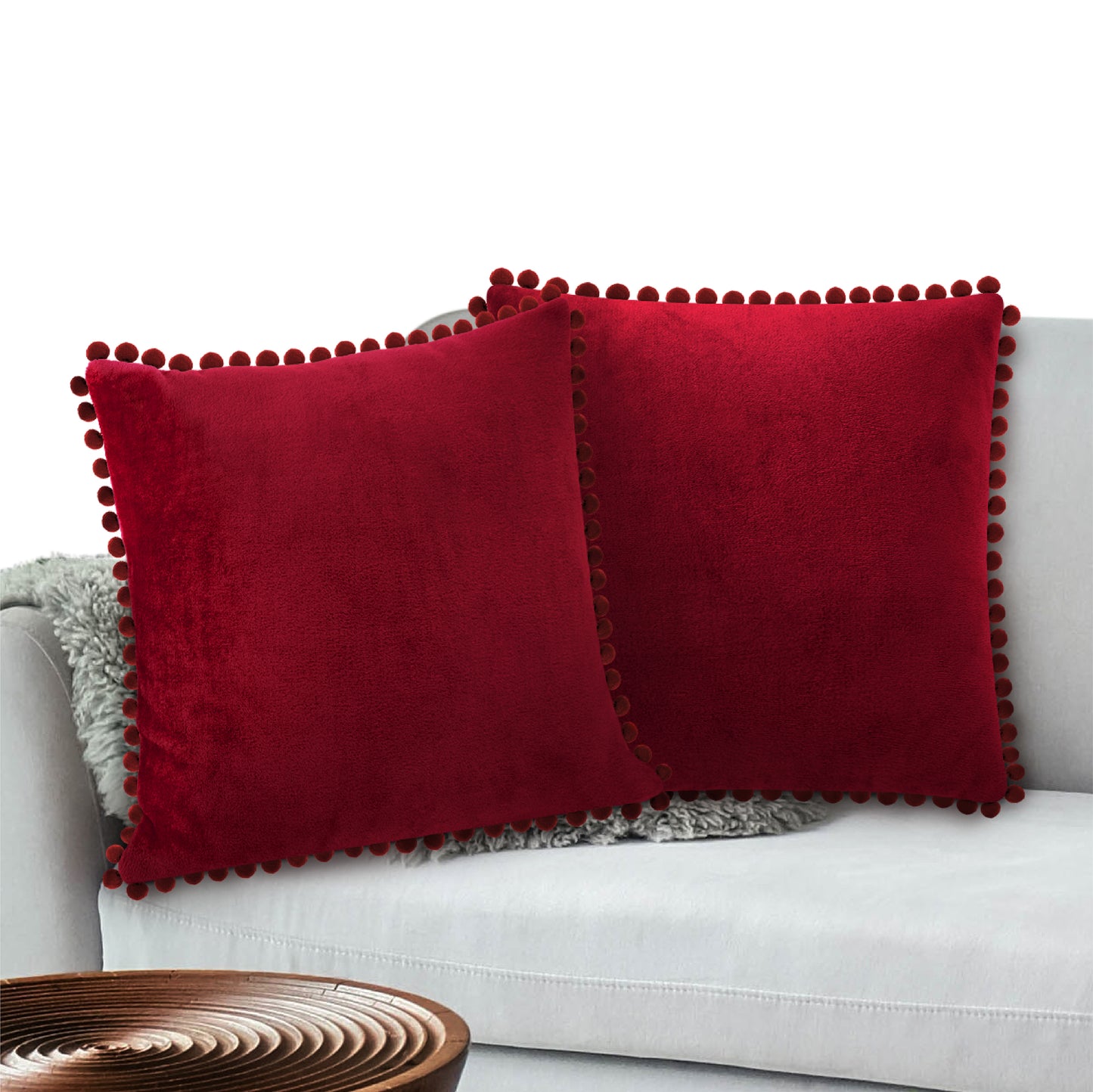 Pom Pom Fringe Fleece Pillow Cover - Set of 2