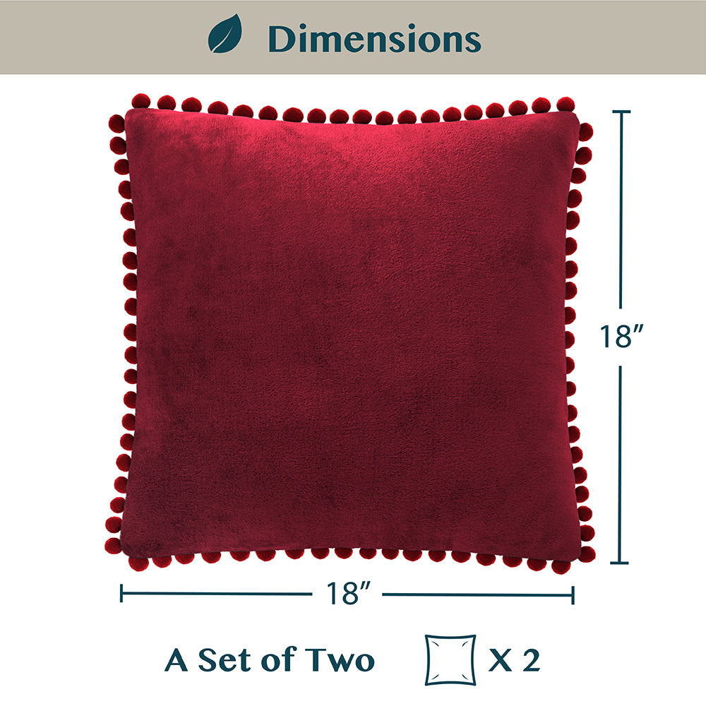 Pom Pom Fringe Fleece Pillow Cover - Set of 2