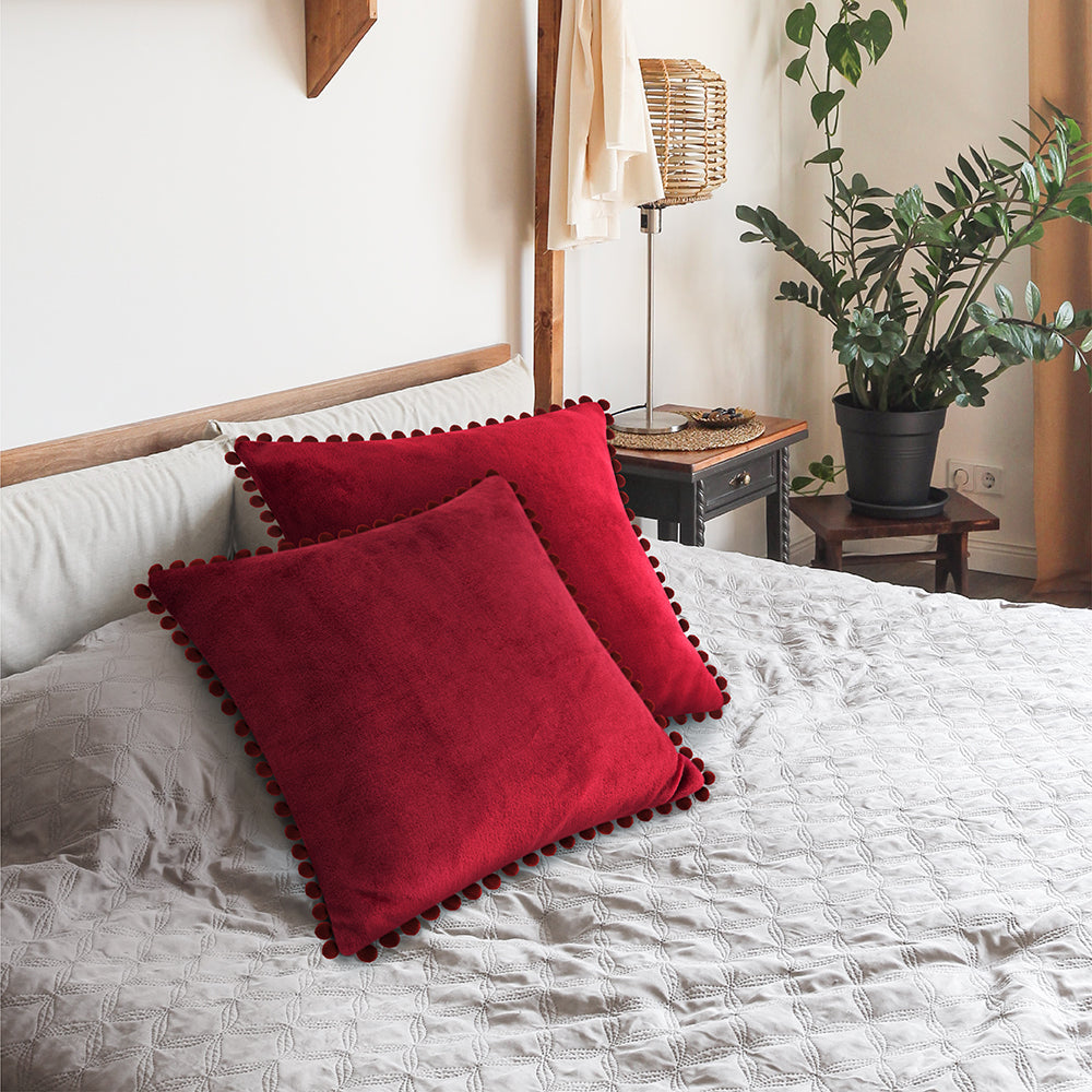 Pom Pom Fringe Fleece Pillow Cover - Set of 2