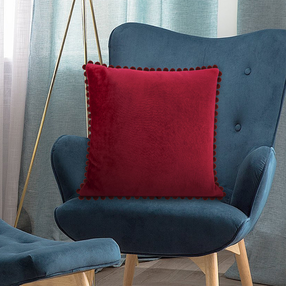 Pom Pom Fringe Fleece Pillow Cover - Set of 2