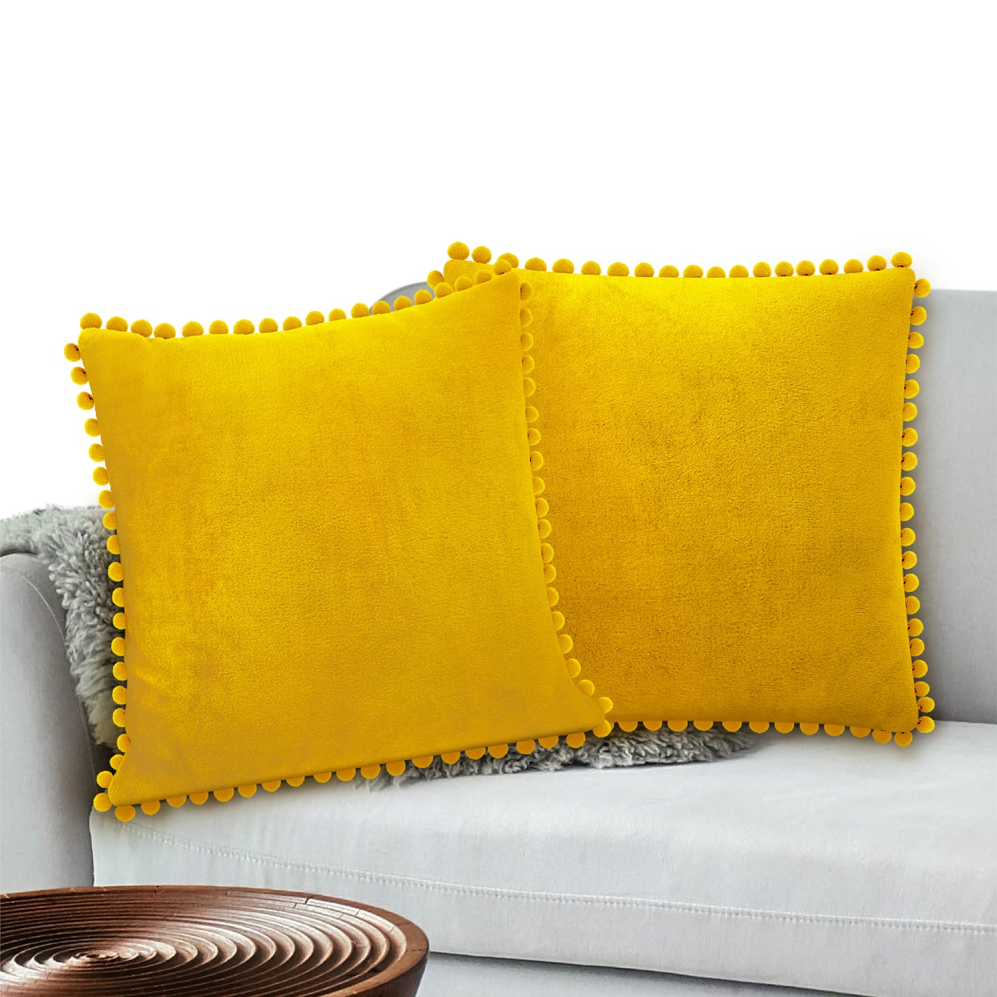 Pom Pom Fringe Fleece Pillow Cover - Set of 2