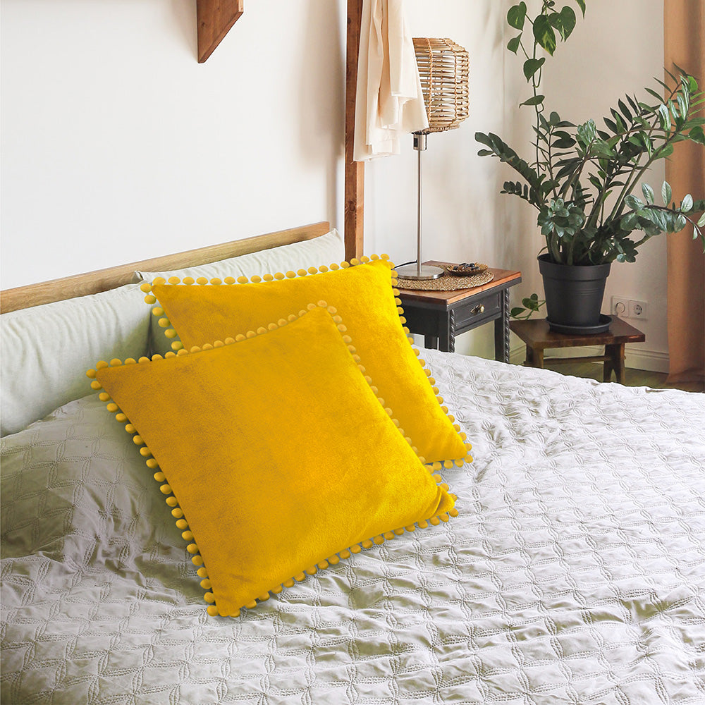 Pom Pom Fringe Fleece Pillow Cover - Set of 2