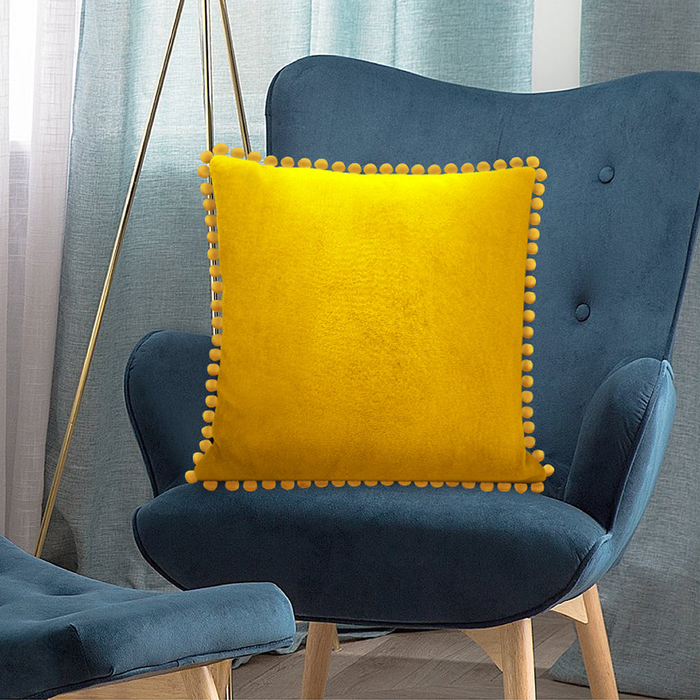 Pom Pom Fringe Fleece Pillow Cover - Set of 2