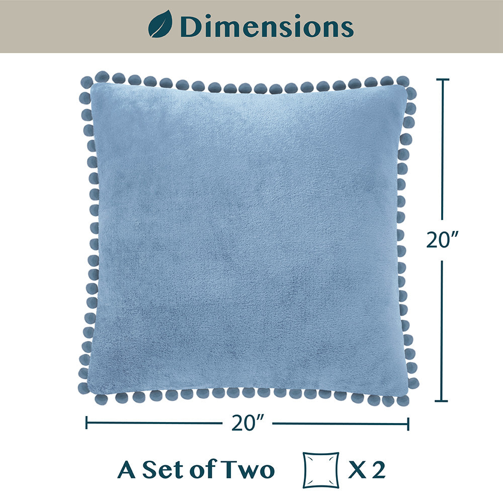 Pom Pom Fringe Fleece Pillow Cover - Set of 2