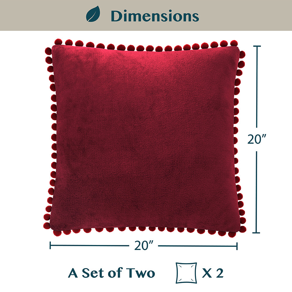 Pom Pom Fringe Fleece Pillow Cover - Set of 2