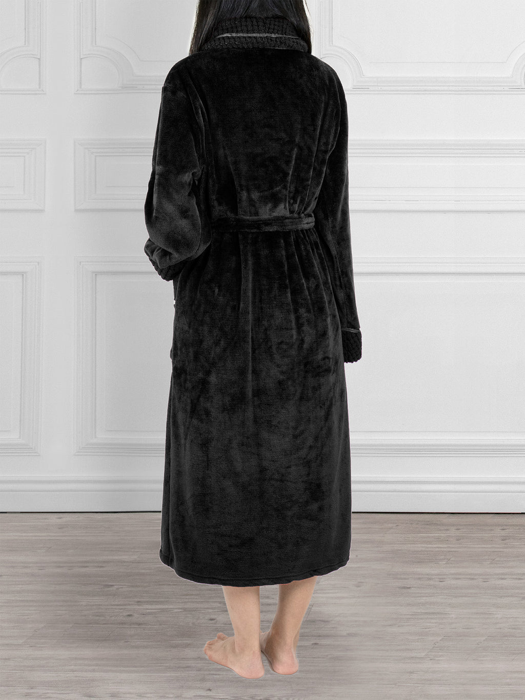 Women's Satin and Waffle Trim Fleece Robe