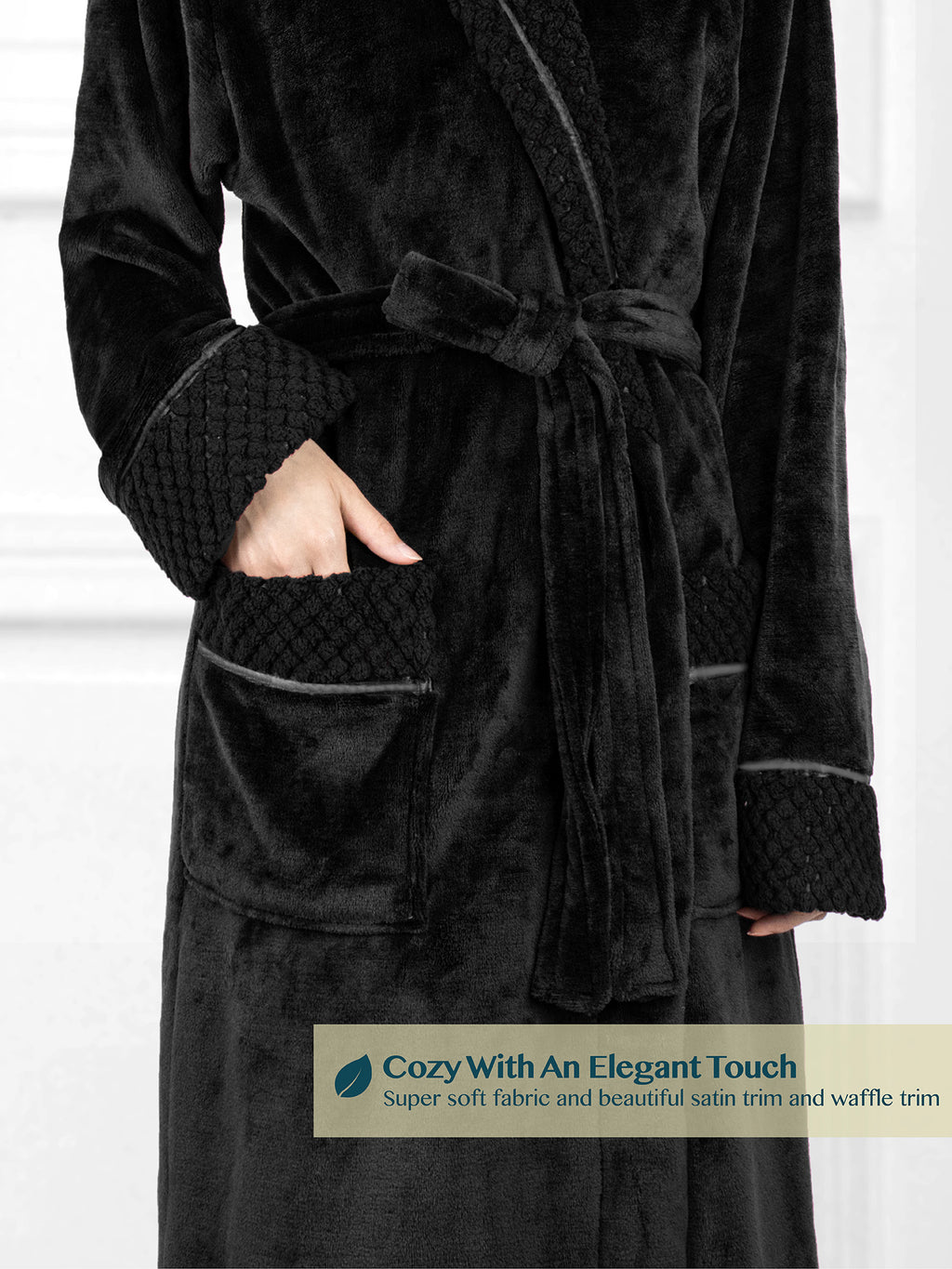 Women's Satin and Waffle Trim Fleece Robe