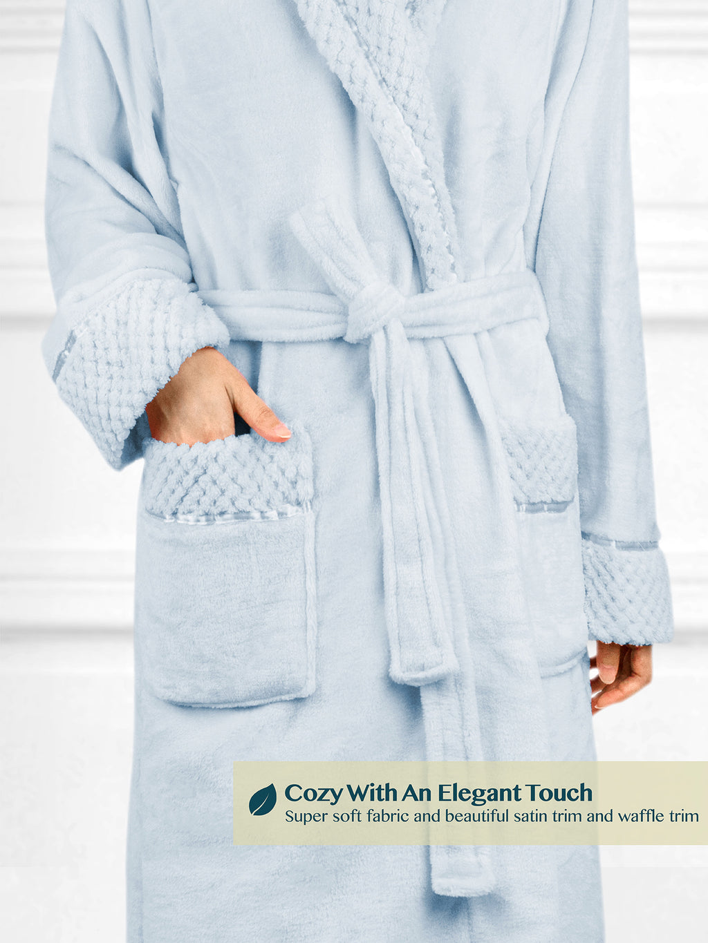Women's Satin and Waffle Trim Fleece Robe